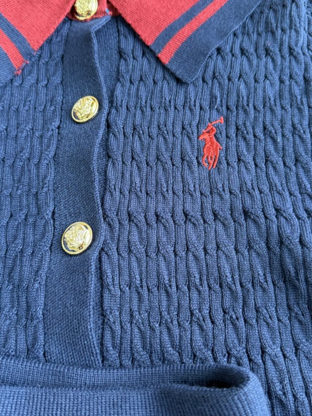Polo Ralph Lauren Women Cable Knit 2 Piece Set Navy Striped Polo Cardigan - Picture 10 of 11